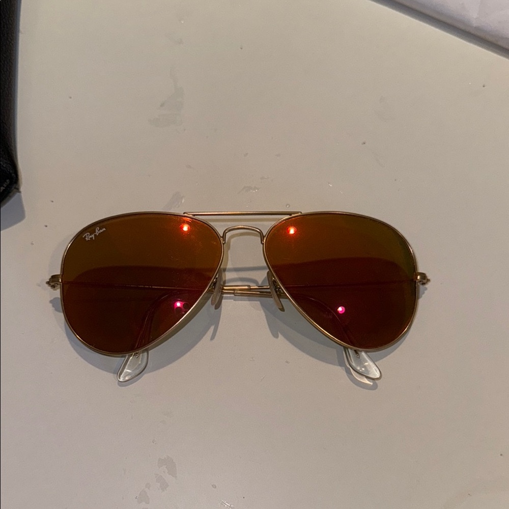 Ray-Ban Gold Frame Sunglasses with red/orange Lenses